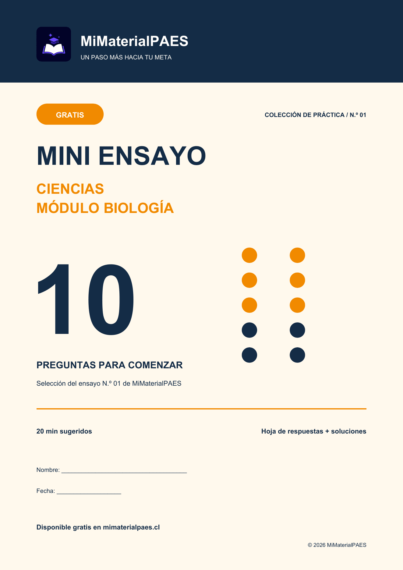 Portada del mini ensayo gratis de Ciencias: Biología, firmado por MiMaterialPAES