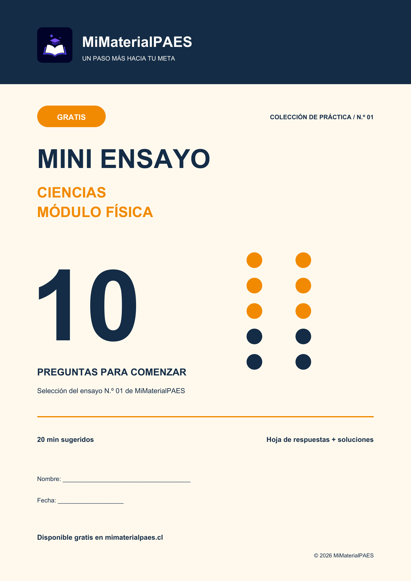 Portada del mini ensayo gratis de Ciencias: Física, firmado por MiMaterialPAES