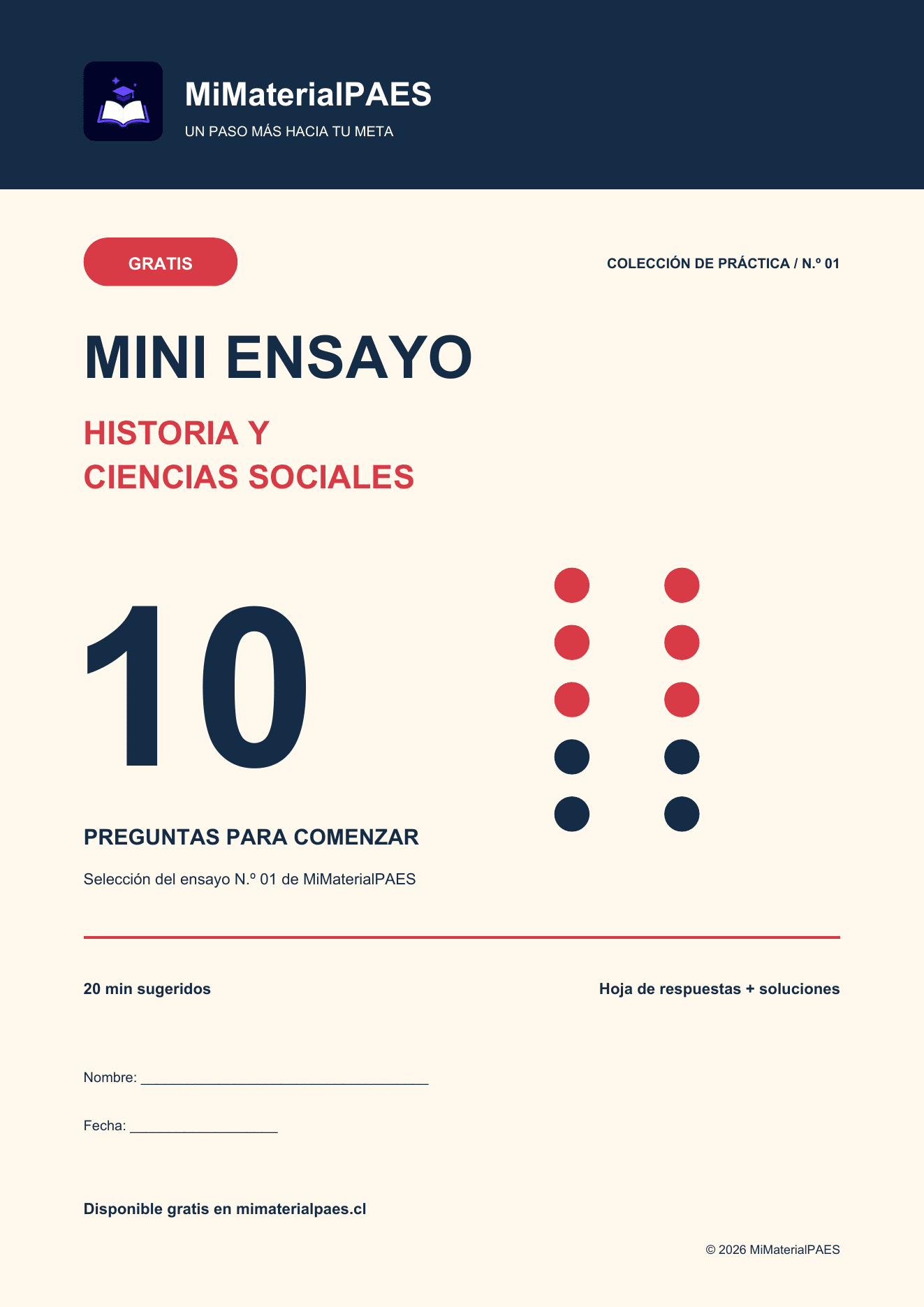 Portada del mini ensayo gratis de Historia, firmado por MiMaterialPAES